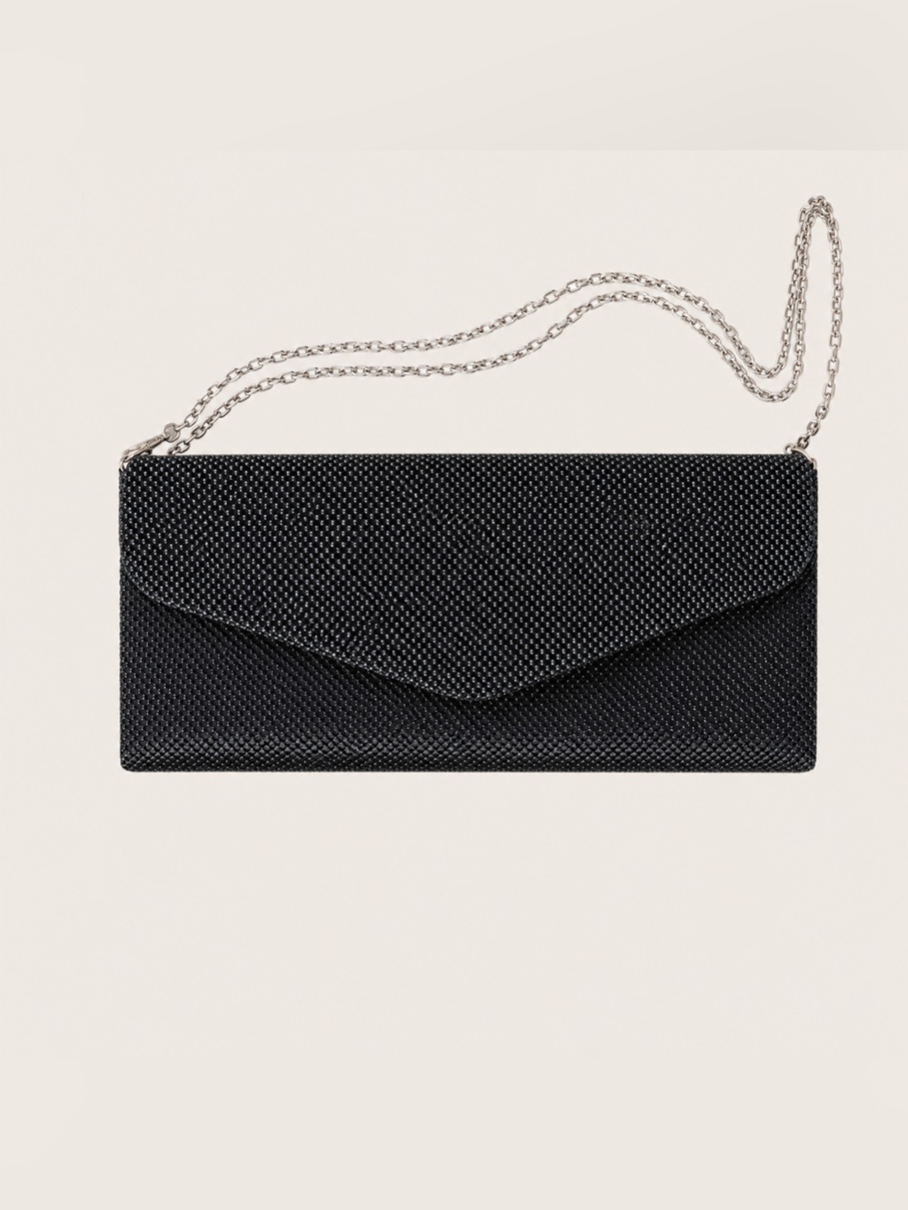 Jessica McClintock Black Mesh Evening Clutch Crossbody Chain Formal Bag